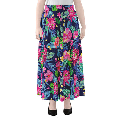 Blossom Tropical Flower Pattern Print Chiffon Maxi Skirt