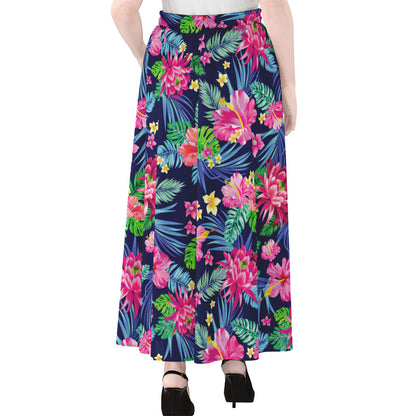 Blossom Tropical Flower Pattern Print Chiffon Maxi Skirt