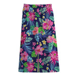 Blossom Tropical Flower Pattern Print Cotton Front Slit Maxi Skirt