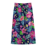 Blossom Tropical Flower Pattern Print Cotton Front Slit Maxi Skirt