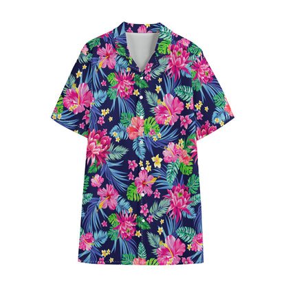 Blossom Tropical Flower Pattern Print Cotton Hawaiian Shirt