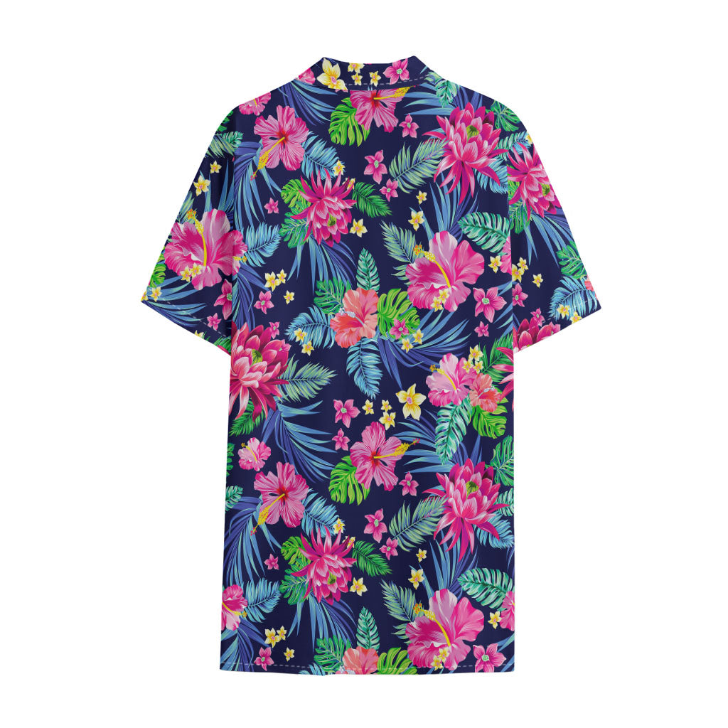 Blossom Tropical Flower Pattern Print Cotton Hawaiian Shirt