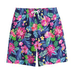 Blossom Tropical Flower Pattern Print Cotton Shorts