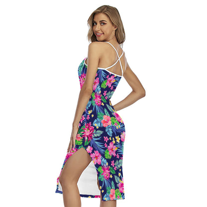 Blossom Tropical Flower Pattern Print Cross Back Cami Dress