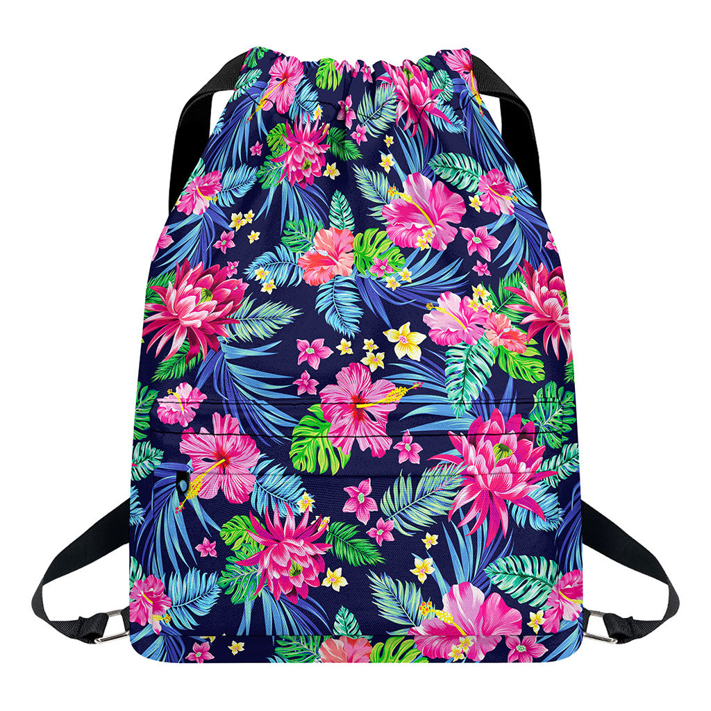 Blossom Tropical Flower Pattern Print Drawstring Backpack