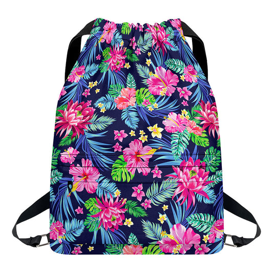 Blossom Tropical Flower Pattern Print Drawstring Backpack