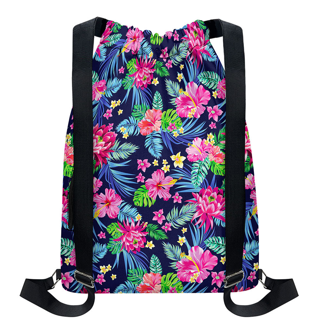 Blossom Tropical Flower Pattern Print Drawstring Backpack