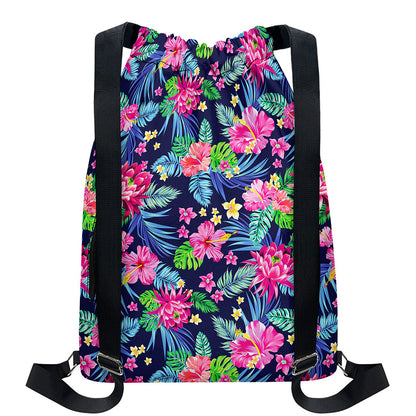 Blossom Tropical Flower Pattern Print Drawstring Backpack