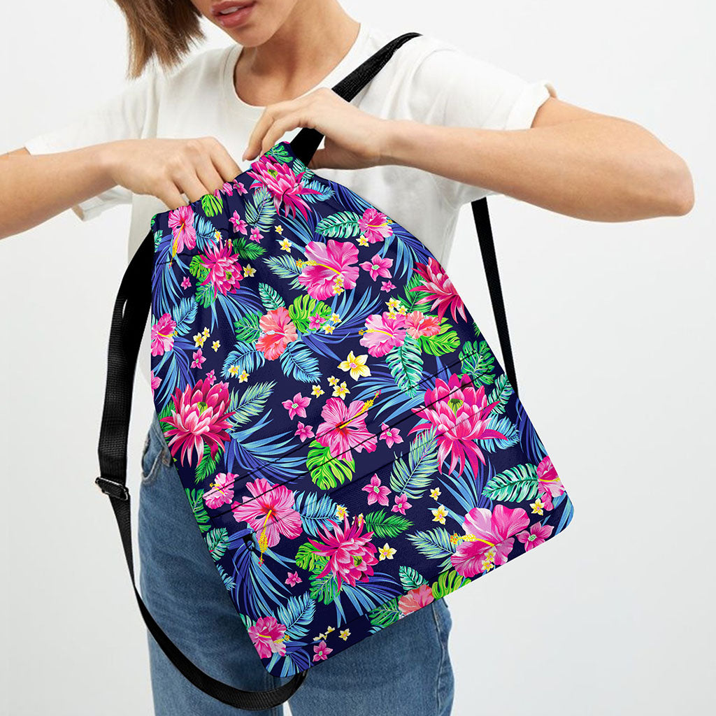 Blossom Tropical Flower Pattern Print Drawstring Backpack