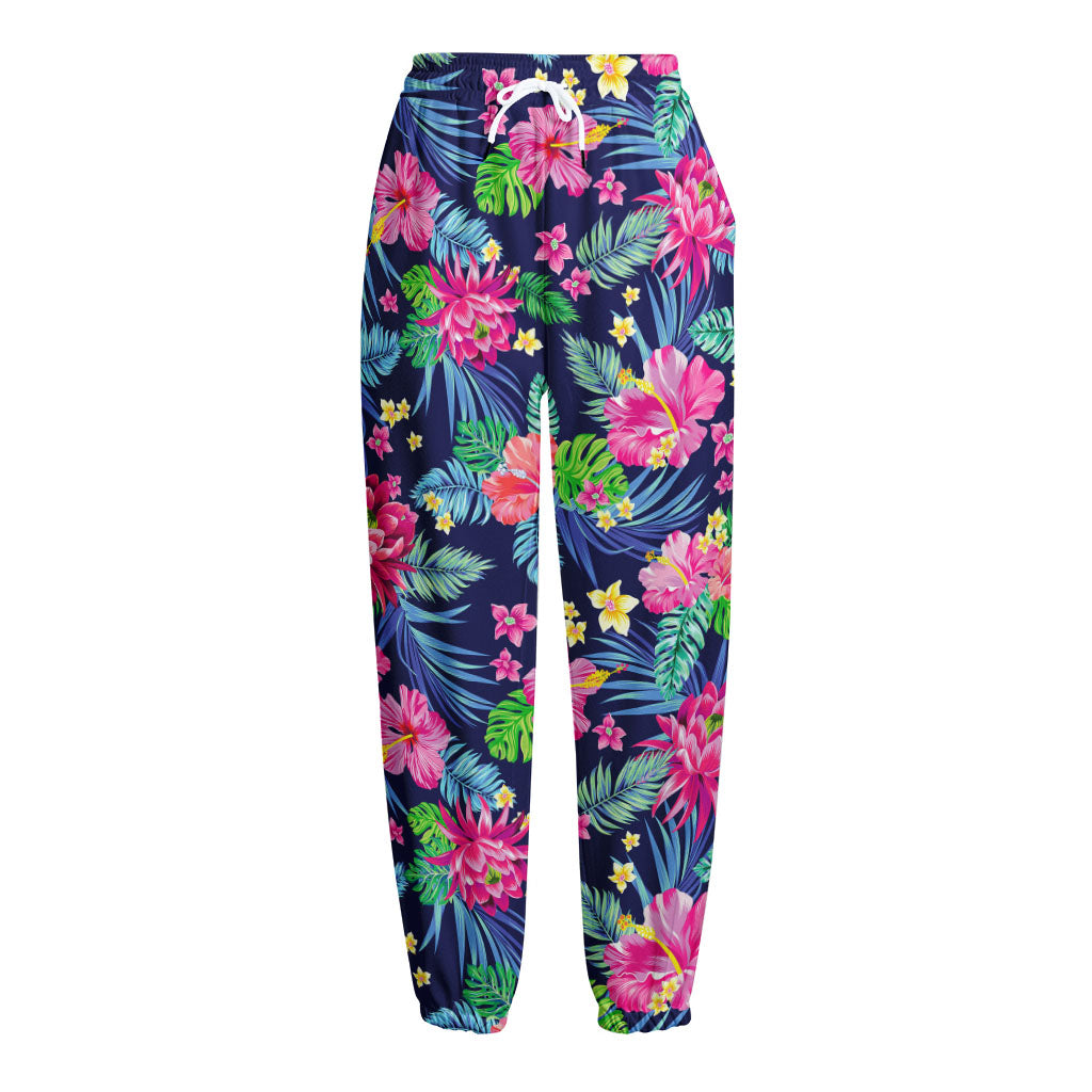 Blossom Tropical Flower Pattern Print Fleece Lined Knit Pants