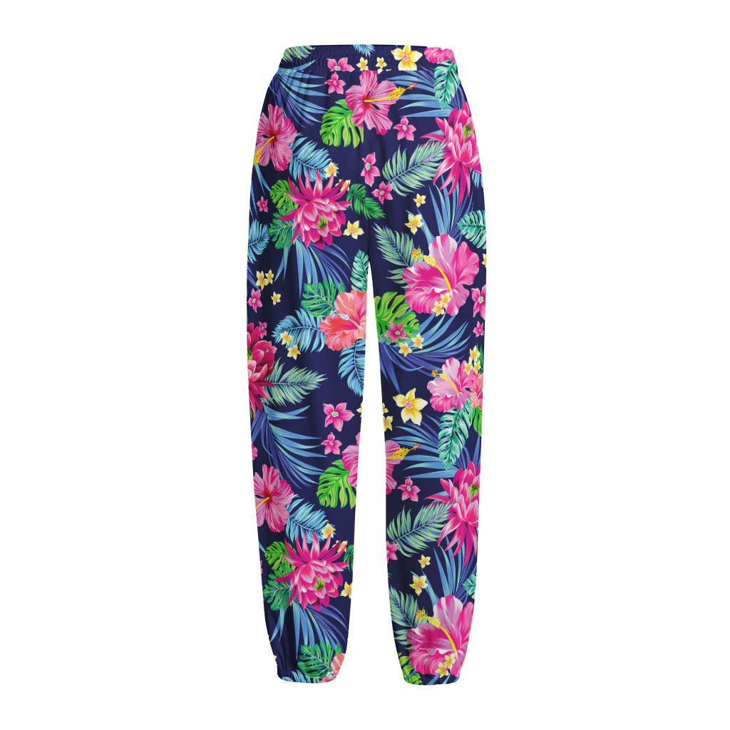 Blossom Tropical Flower Pattern Print Fleece Lined Knit Pants