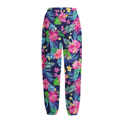 Blossom Tropical Flower Pattern Print Fleece Lined Knit Pants