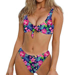 Blossom Tropical Flower Pattern Print Front Bow Tie Bikini