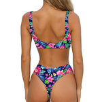 Blossom Tropical Flower Pattern Print Front Bow Tie Bikini