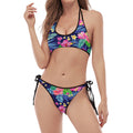 Blossom Tropical Flower Pattern Print Halter Scoop Tie Side Bikini