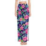 Blossom Tropical Flower Pattern Print High Slit Maxi Skirt