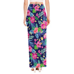 Blossom Tropical Flower Pattern Print High Slit Maxi Skirt