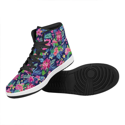 Blossom Tropical Flower Pattern Print High Top Leather Sneakers