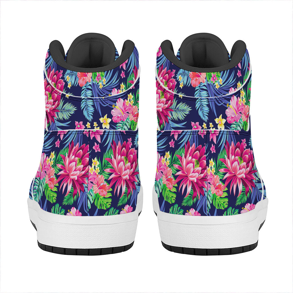 Blossom Tropical Flower Pattern Print High Top Leather Sneakers