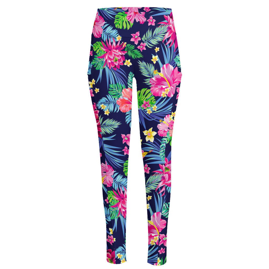 Blossom Tropical Flower Pattern Print High-Waisted Pocket Leggings
