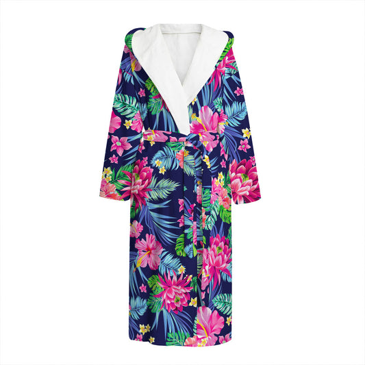 Blossom Tropical Flower Pattern Print Hooded Bathrobe