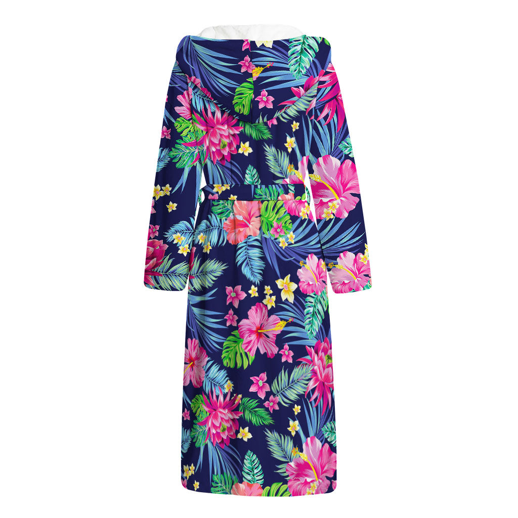 Blossom Tropical Flower Pattern Print Hooded Bathrobe