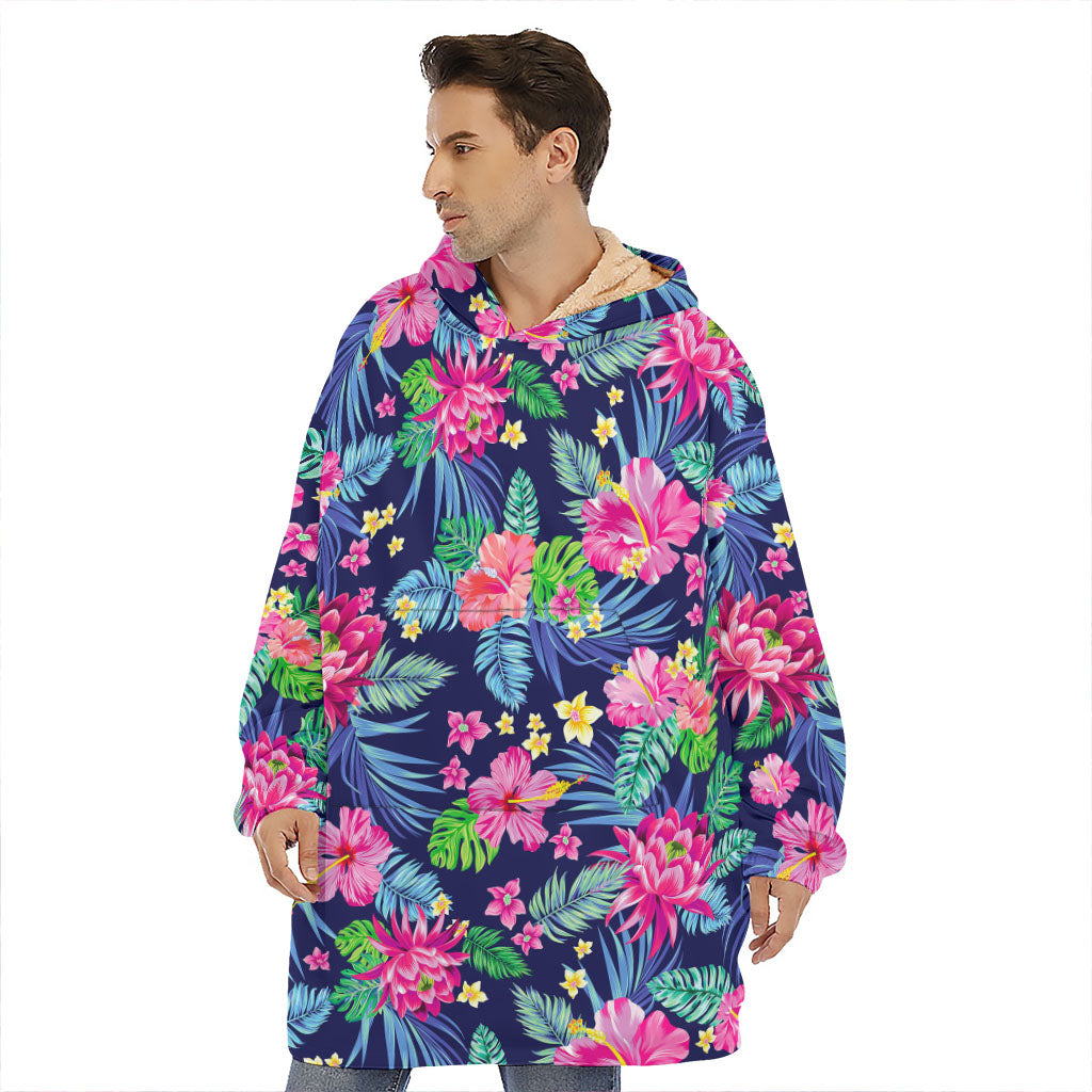 Blossom Tropical Flower Pattern Print Hoodie Blanket