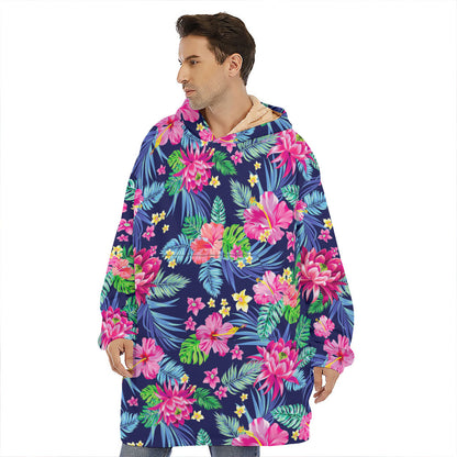 Blossom Tropical Flower Pattern Print Hoodie Blanket