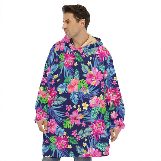Blossom Tropical Flower Pattern Print Hoodie Blanket