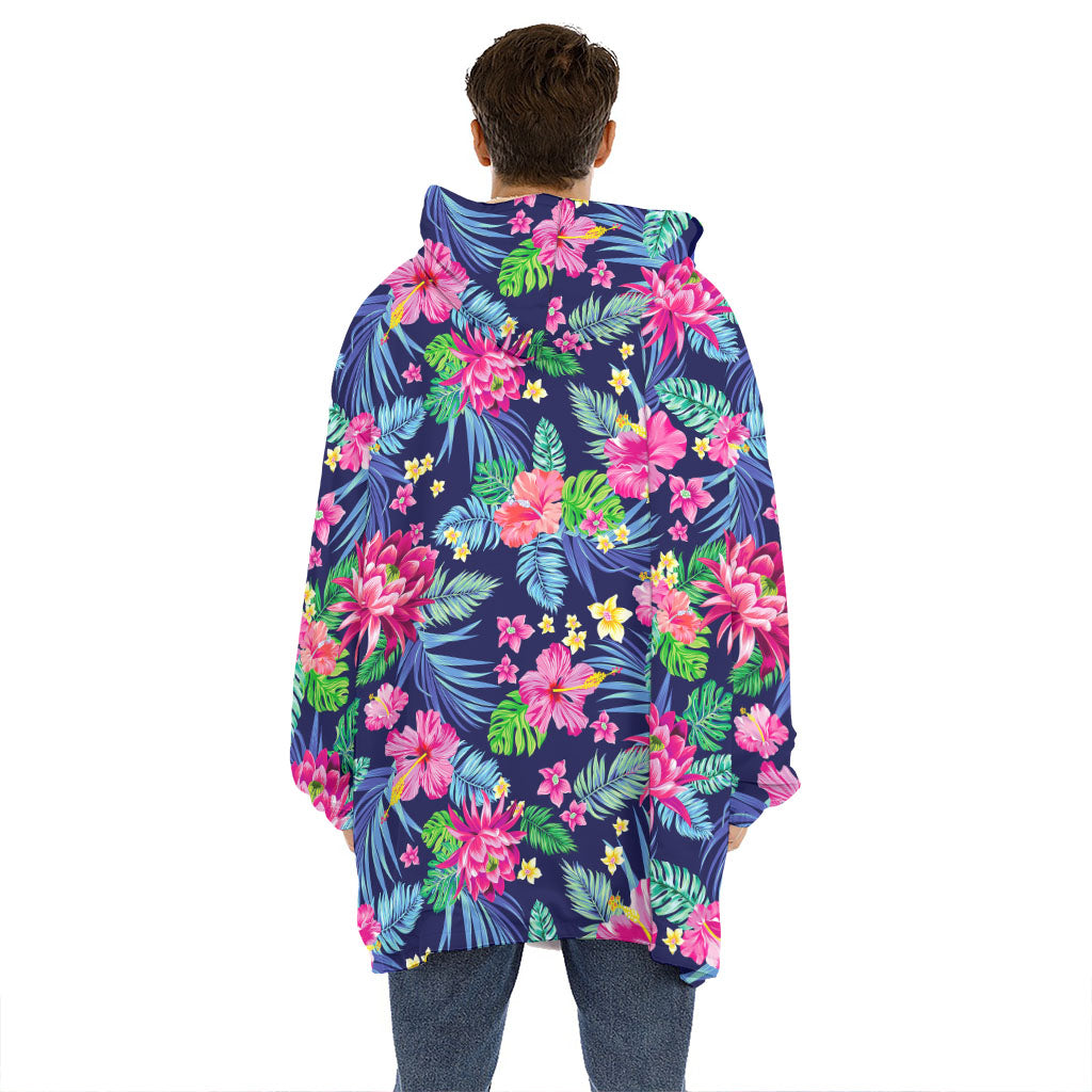 Blossom Tropical Flower Pattern Print Hoodie Blanket