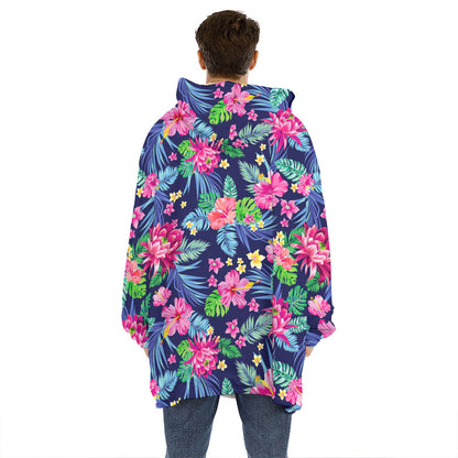 Blossom Tropical Flower Pattern Print Hoodie Blanket