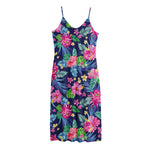 Blossom Tropical Flower Pattern Print Jersey Midi Cami Dress