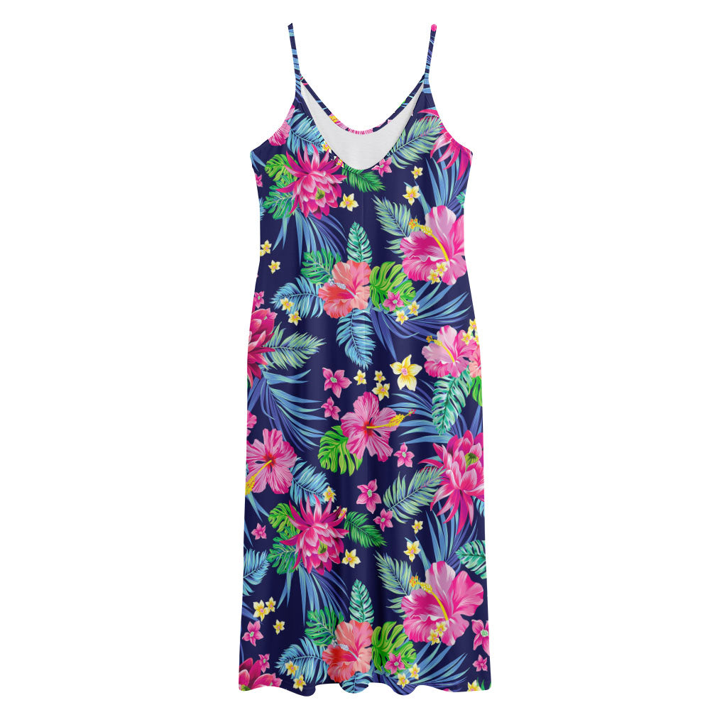 Blossom Tropical Flower Pattern Print Jersey Midi Cami Dress