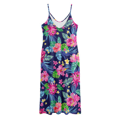 Blossom Tropical Flower Pattern Print Jersey Midi Cami Dress