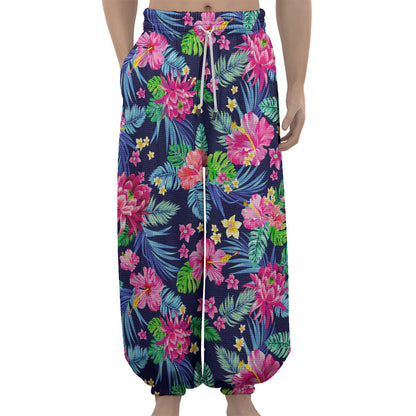 Blossom Tropical Flower Pattern Print Lantern Pants