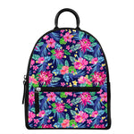Blossom Tropical Flower Pattern Print Leather Backpack