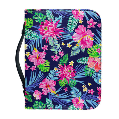 Blossom Tropical Flower Pattern Print Leather Bible Cover
