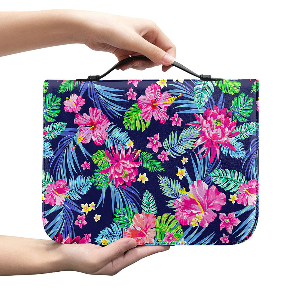 Blossom Tropical Flower Pattern Print Leather Bible Cover