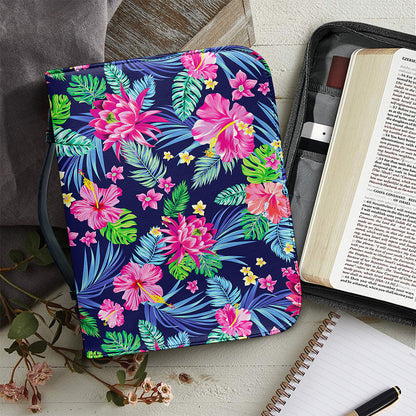 Blossom Tropical Flower Pattern Print Leather Bible Cover
