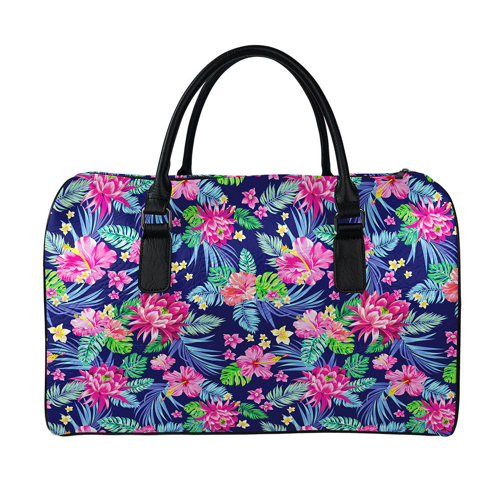 Blossom Tropical Flower Pattern Print Leather Duffle Bag