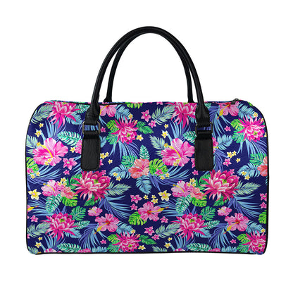 Blossom Tropical Flower Pattern Print Leather Duffle Bag