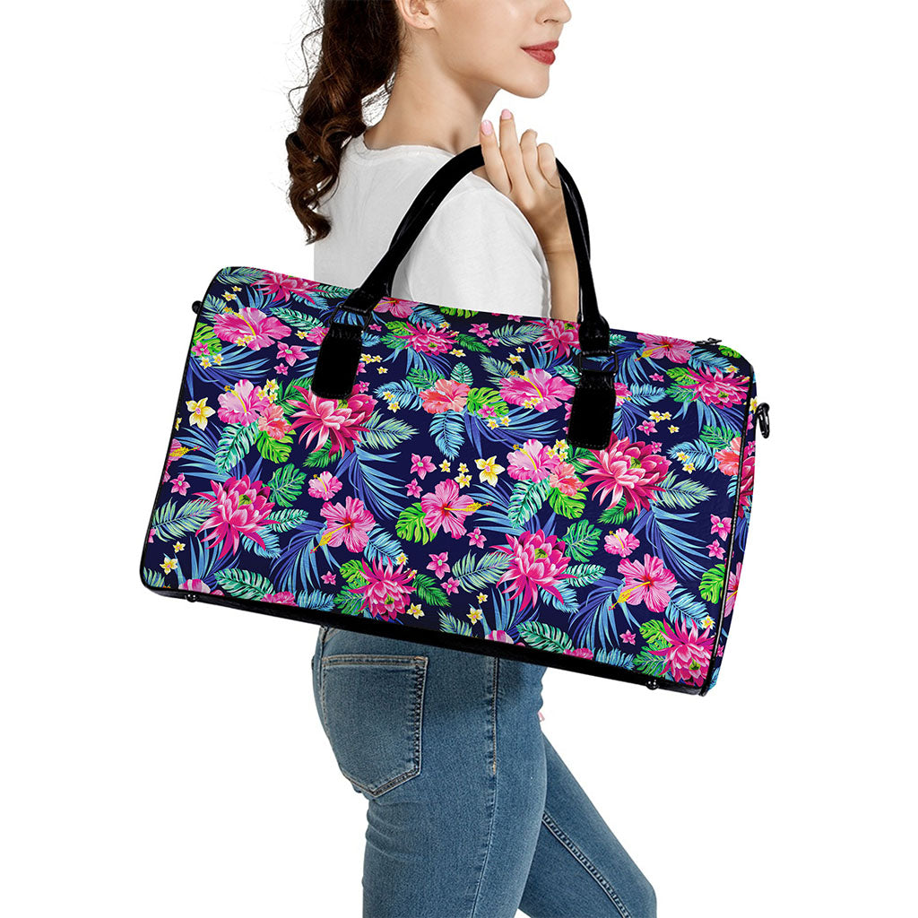 Blossom Tropical Flower Pattern Print Leather Duffle Bag