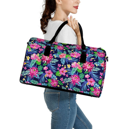 Blossom Tropical Flower Pattern Print Leather Duffle Bag