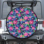 Blossom Tropical Flower Pattern Print Leather Spare Tire Cover