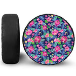 Blossom Tropical Flower Pattern Print Leather Spare Tire Cover