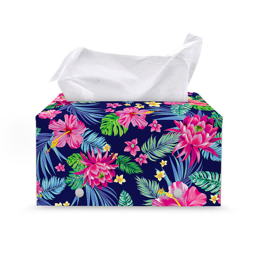 Blossom Tropical Flower Pattern Print Leather Tissue Box Cover