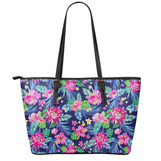 Blossom Tropical Flower Pattern Print Leather Tote Bag