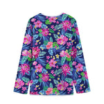 Blossom Tropical Flower Pattern Print Long Sleeve Short Coat