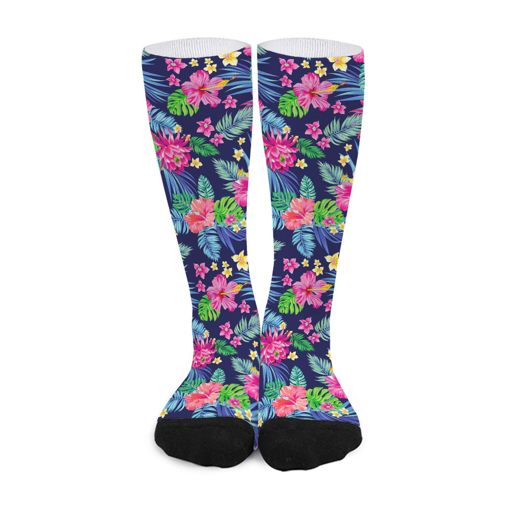 Blossom Tropical Flower Pattern Print Long Socks