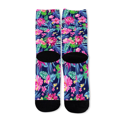 Blossom Tropical Flower Pattern Print Long Socks